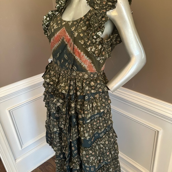 NWD ULLA JOHNSON Tiered Ruffle Midi Dress Multicolred Sz 8 - Picture 5 of 7